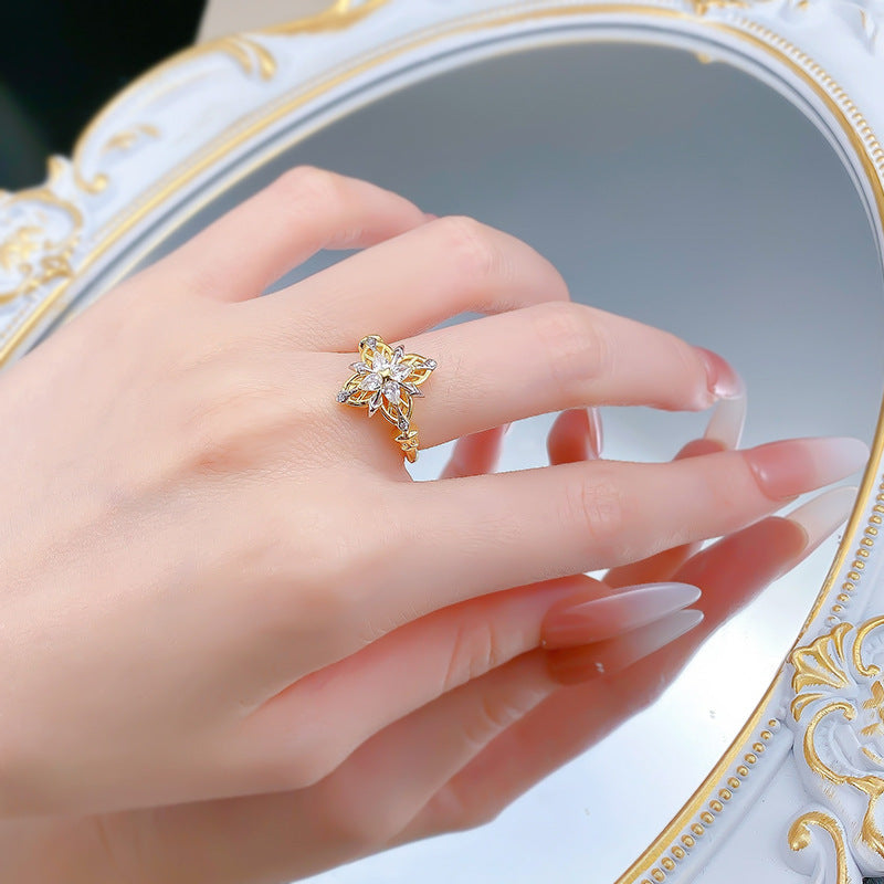 Urqanyu S925 silver medieval old money style four-pointed star reborn beauty four-leaf clover S925 silver ring