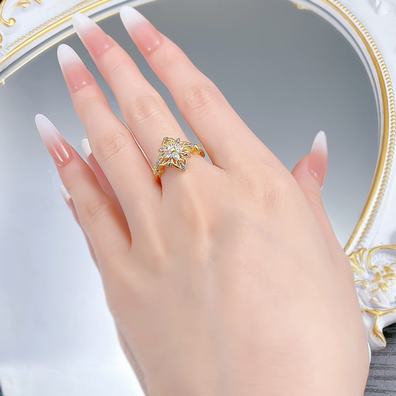 Urqanyu S925 silver medieval old money style four-pointed star reborn beauty four-leaf clover S925 silver ring