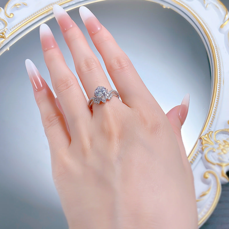 Urqanyu 925 silver crown V-shaped cubic zirconia round ring 7.5mm