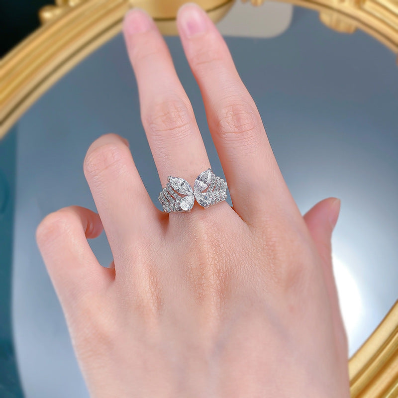 Urqanyu S925 silver phantom butterfly layered butterfly cubic zirconia diamond ring