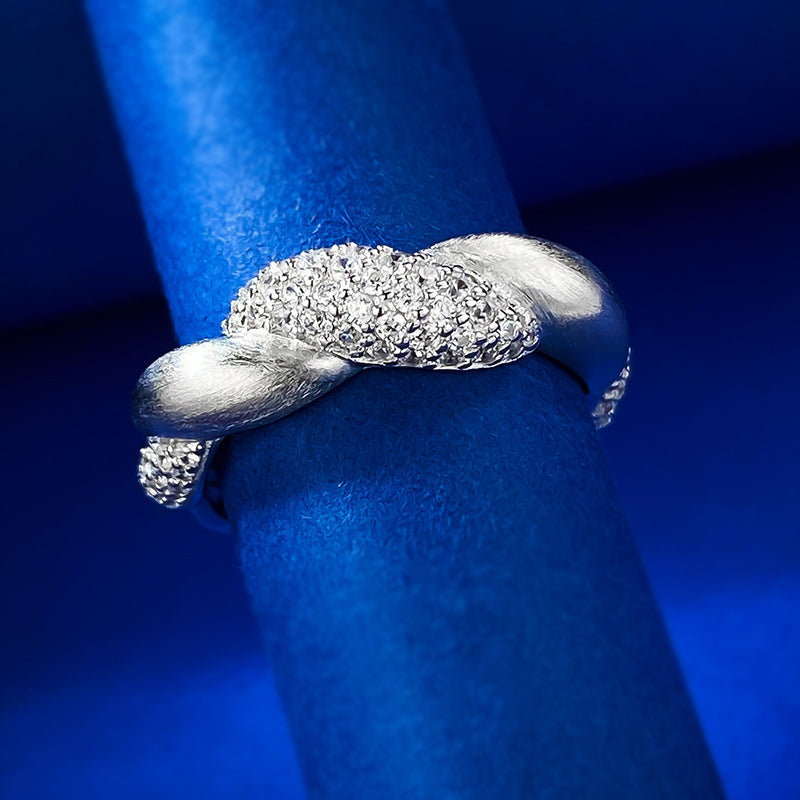 Urqanyu S925 silver flower brushed inlaid cubic zirconia diamond ring palace style