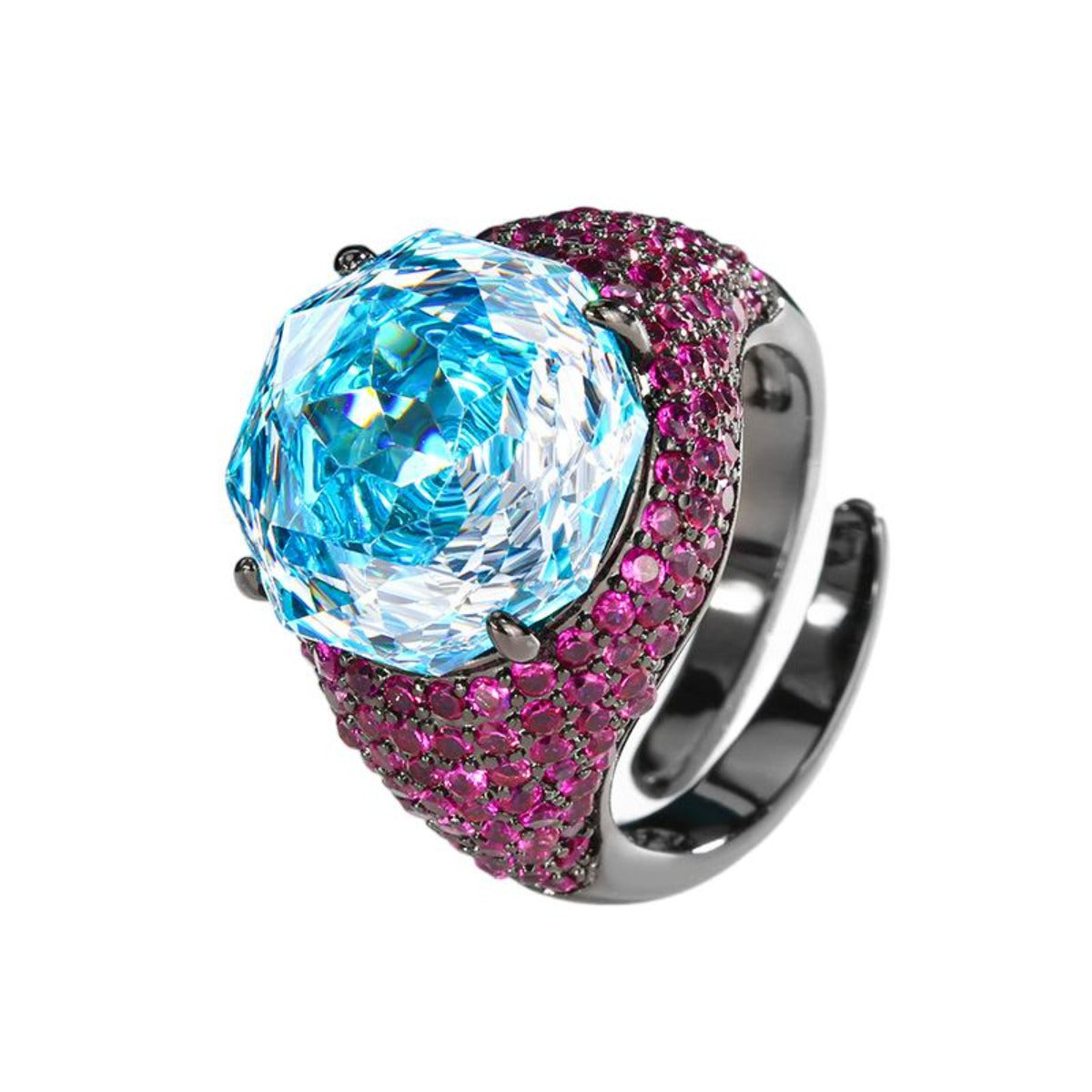 Urqanyu copper-based gold-plated simulated rose-cut gradient black gold personalized cubic zirconia ring