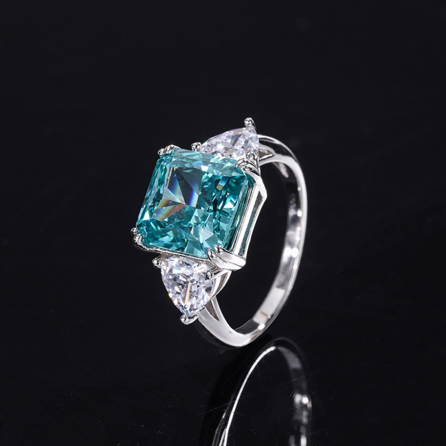 Urqanyu S925 silver mint green purple diamond square 10*10mm 5 carat cubic zirconia ring