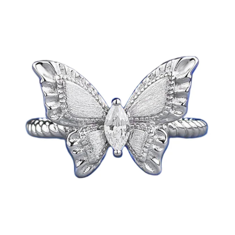 Urqanyu S925 sterling silver plant series medieval brushed fantasy butterfly cubic zirconia ring