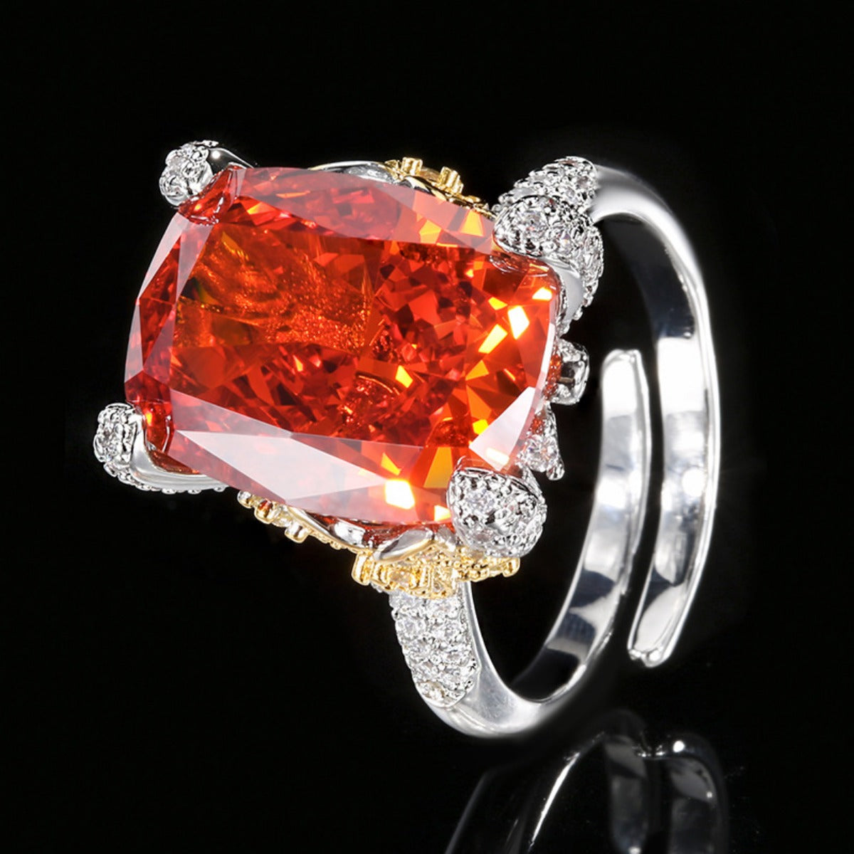 Urqanyu copper-based gold-plated ice flower square diamond temperament retro cubic zirconia ring
