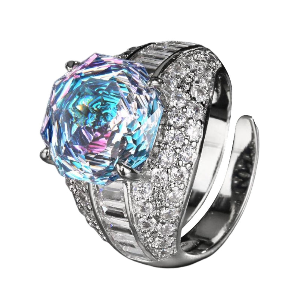 Urqanyu copper base gold-plated rose cut rose red light luxury retro cubic zirconia ring