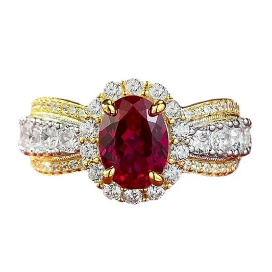 Urqanyu S925 silver French lace edge simulation pigeon blood red oval cubic zirconia ring