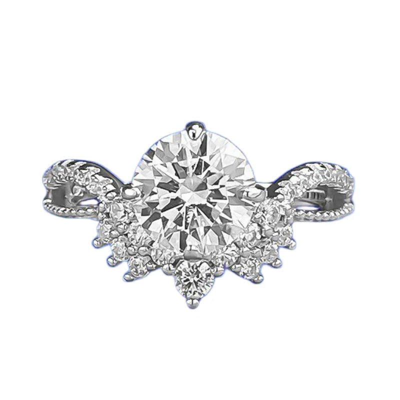 Urqanyu 925 silver crown V-shaped cubic zirconia round ring 7.5mm