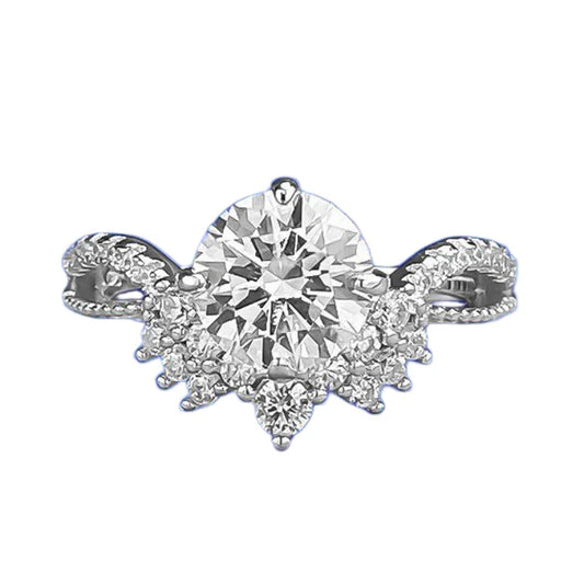 Urqanyu 925 silver crown V-shaped cubic zirconia round ring 7.5mm
