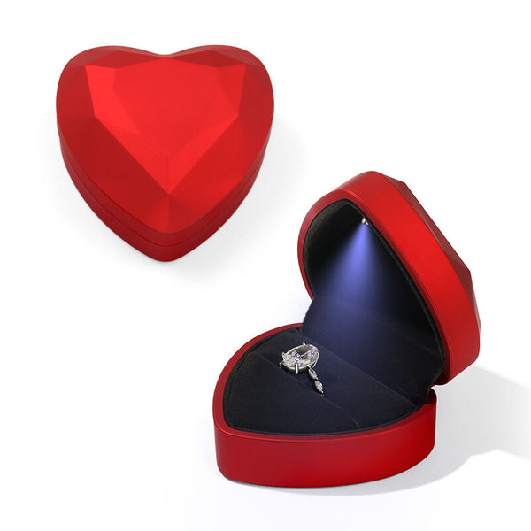 Urqanyu Cool Red Heart Shape Ring Box with LED Light