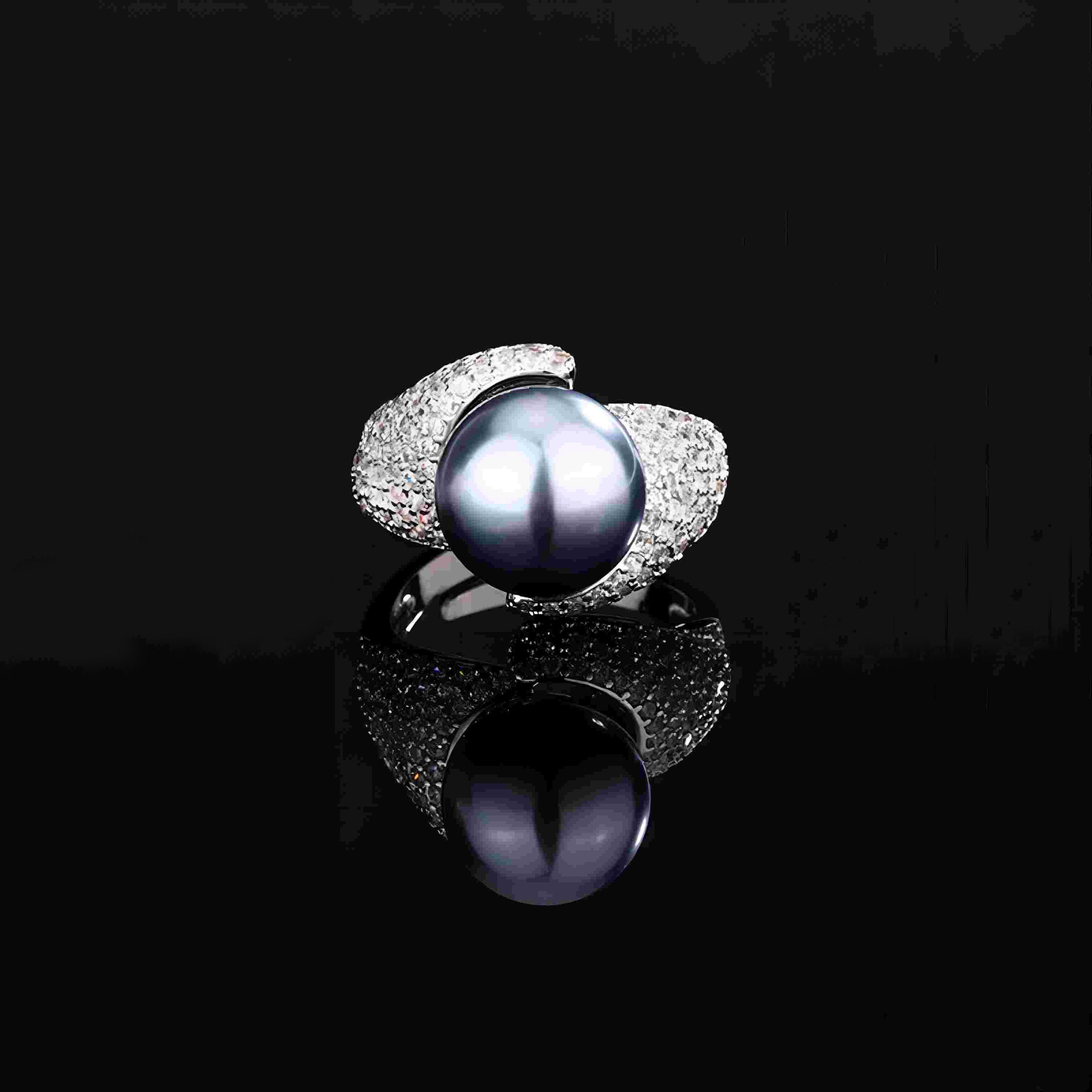 Urqanyu Copper plated white gold inlaid pearls elegant simple cubic zirconia ring 14mm