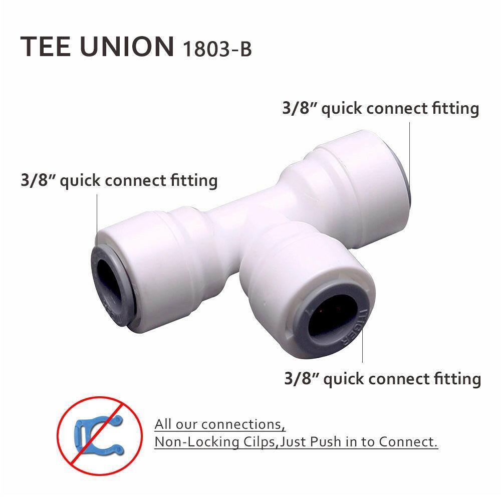 Union Tee Connector 3/8 inch OD Tubing/Hose/Pipe Use Quick Push to Connect Plastic Fitting for Reverse Osmosis System 1803-B