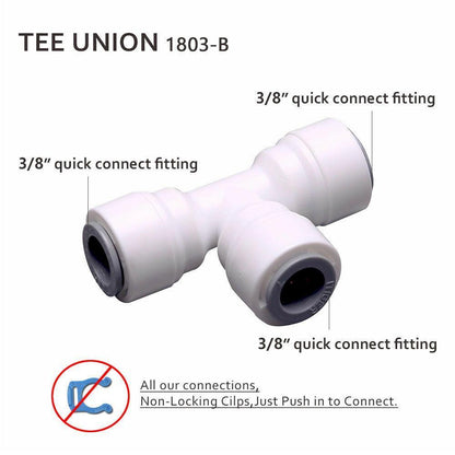Union Tee Connector 3/8 inch OD Tubing/Hose/Pipe Use Quick Push to Connect Plastic Fitting for Reverse Osmosis System 1803-B