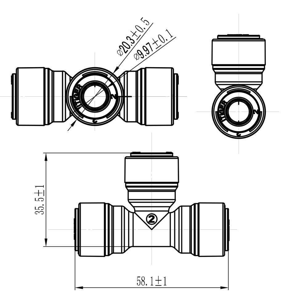 Union Tee Connector 3/8 inch OD Tubing/Hose/Pipe Use Quick Push to Connect Plastic Fitting for Reverse Osmosis System 1803-B