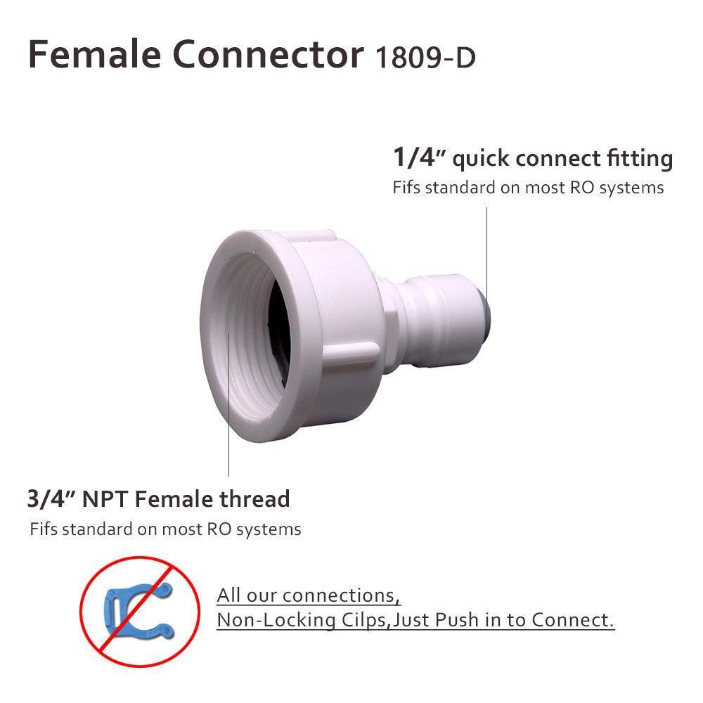 3/4 Inch NPT Female Threaded x 1/4 Inch Tubing Push to Connector, Plastic Quick Connect Adapter for RO Water Reverse Osmosis System 1809-D