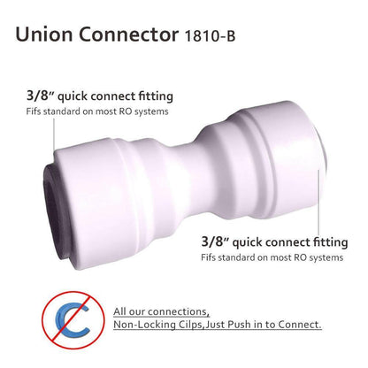 Push to Connect 3/8 inch Tubing, Plastic straight Union quick Connector for RO water system 1810-B