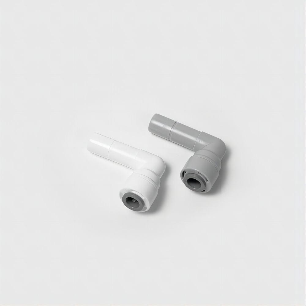 Water Pipe Stem 90 degree Elbow Connector for 1/4 inch Tubing x 3/8" Stem Plug, Push to Connect Plastic Quick Fittings for Reverse Osmosis System 1814-C