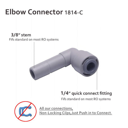 Water Pipe Stem 90 degree Elbow Connector for 1/4 inch Tubing x 3/8" Stem Plug, Push to Connect Plastic Quick Fittings for Reverse Osmosis System 1814-C