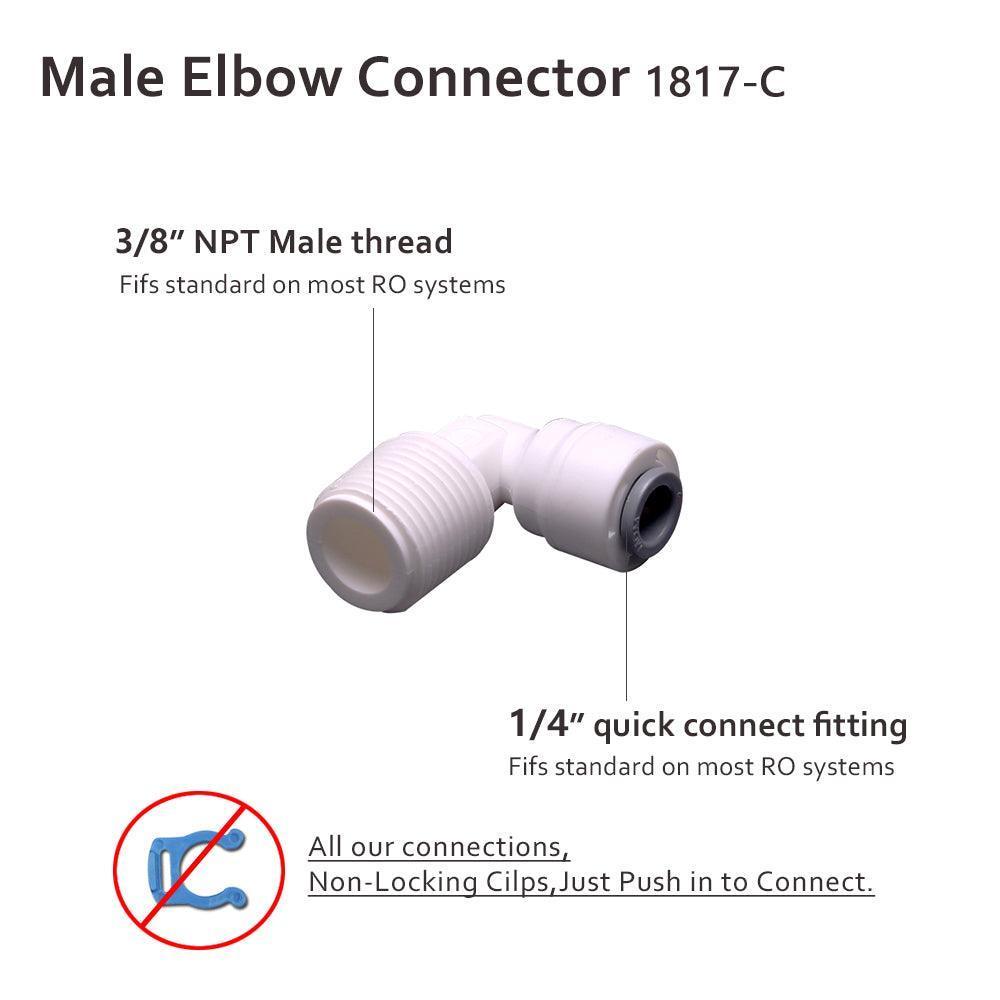 RO Tubing/Hose Connector 90 Degree Plastic Elbow Male Threaded Tube Adapter 3/8 NPT Male Elbow X 1/4 Tubing OD Quick Connect Fitting for Water Filters/RO Systems 1817-C