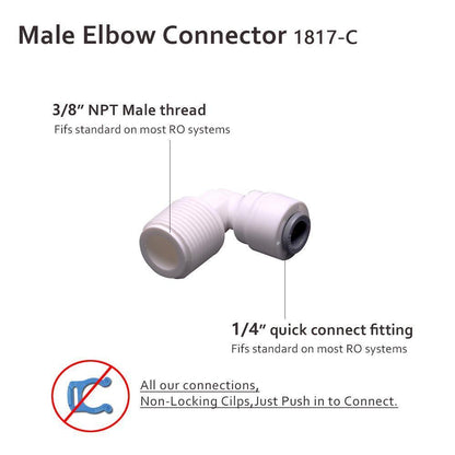 RO Tubing/Hose Connector 90 Degree Plastic Elbow Male Threaded Tube Adapter 3/8 NPT Male Elbow X 1/4 Tubing OD Quick Connect Fitting for Water Filters/RO Systems 1817-C