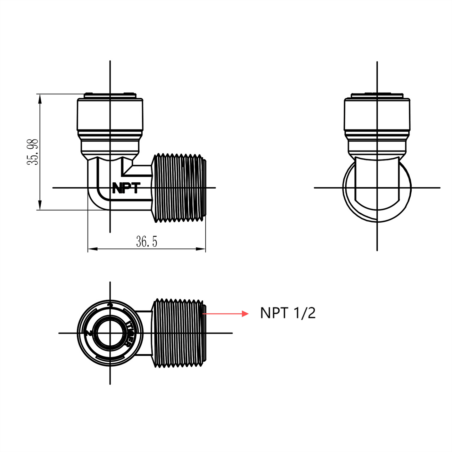 Raccord union droit en ligne en plastique pour tube de 1/4 po à pousser pour connecter 1810-A