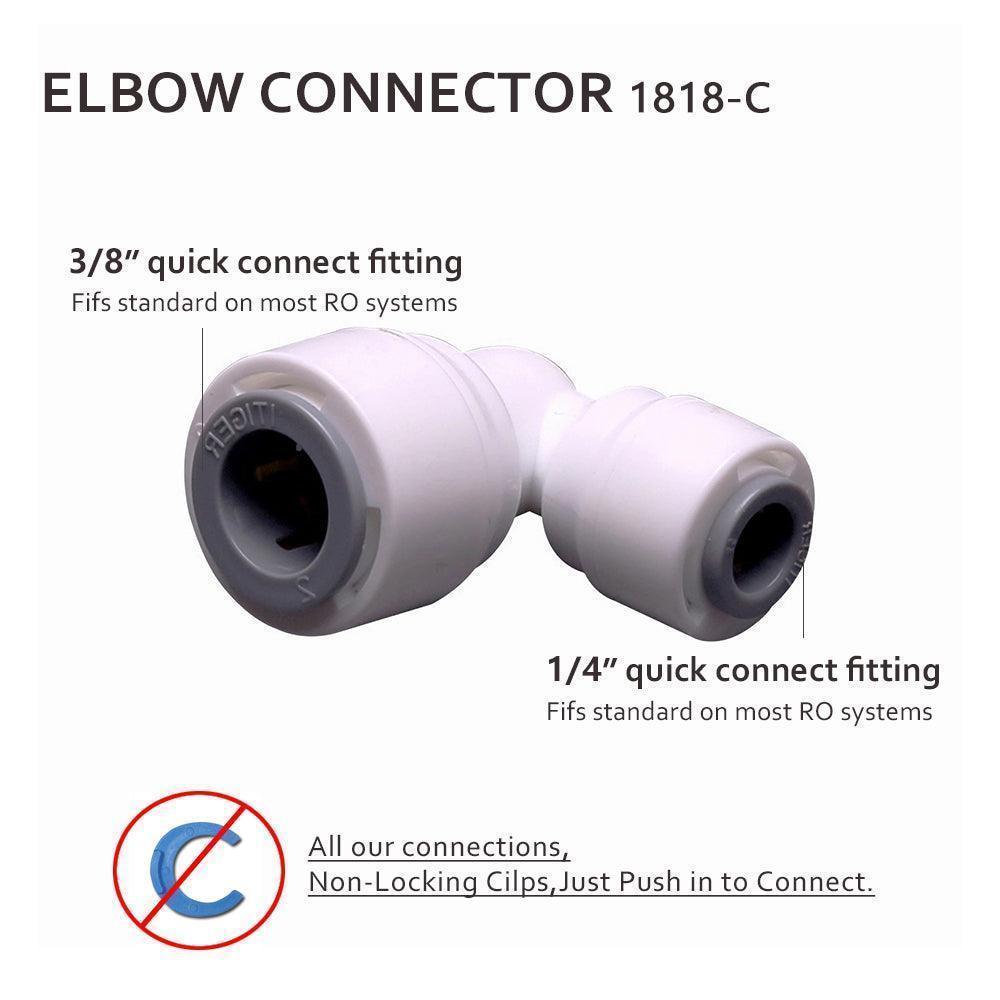 Elbow Connector 90 degree 1/4 x 3/8 inch Tubing Water Line Fittings, Plastic Push to Connect Fittings for RO/DI Water Filter System 1818-C