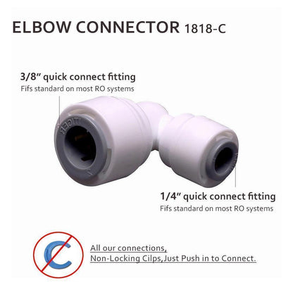 Elbow Connector 90 degree 1/4 x 3/8 inch Tubing Water Line Fittings, Plastic Push to Connect Fittings for RO/DI Water Filter System 1818-C