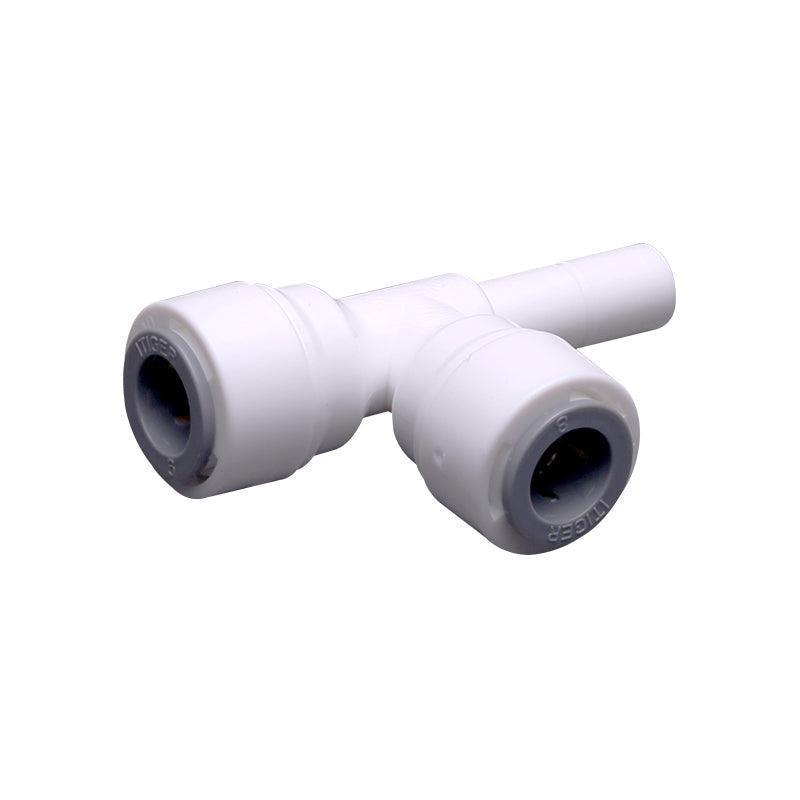 Water Pipe Stem Run Tee for Side 3/8" stem Plug x 3/8" Tubing,  Push to Connect Plastic Quick Fittings for Reverse Osmosis System 1820-B