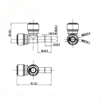 Water Pipe Stem Run Tee for Side 3/8" stem Plug x 3/8" Tubing,  Push to Connect Plastic Quick Fittings for Reverse Osmosis System 1820-B