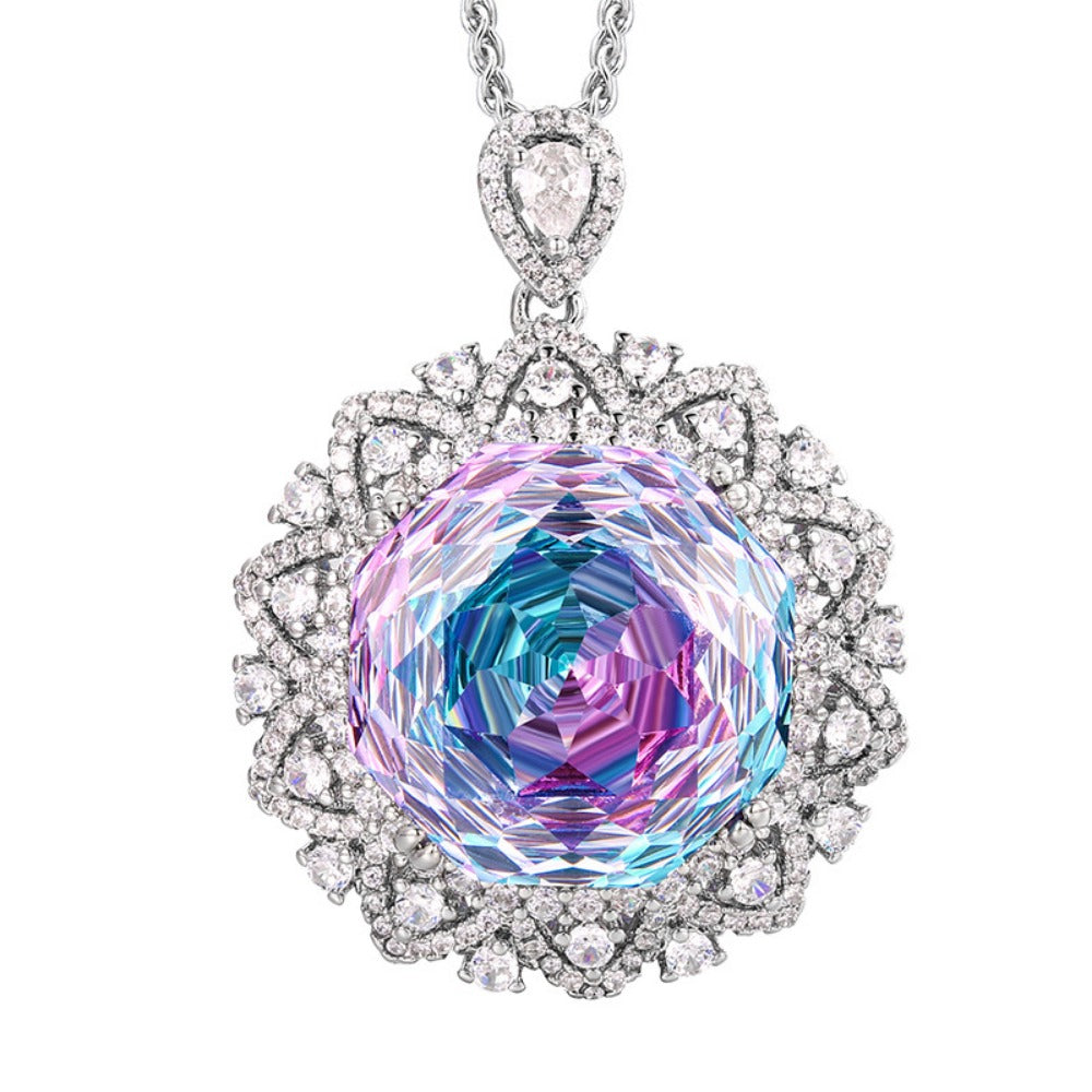 Urqanyu copper base gold-plated rose cut gradient cubic zirconia vintage pendant necklace