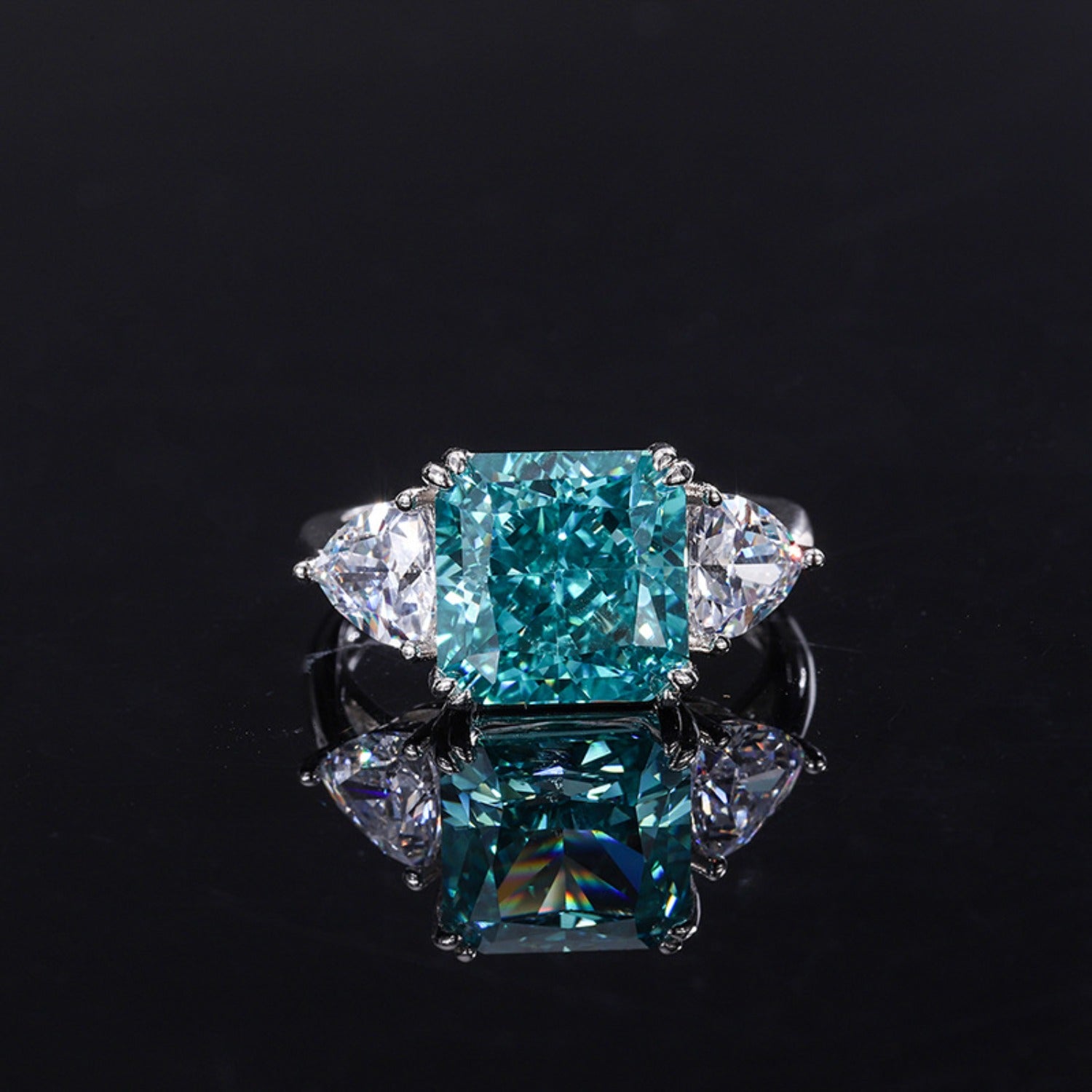Urqanyu S925 silver mint green purple diamond square 10*10mm 5 carat cubic zirconia ring