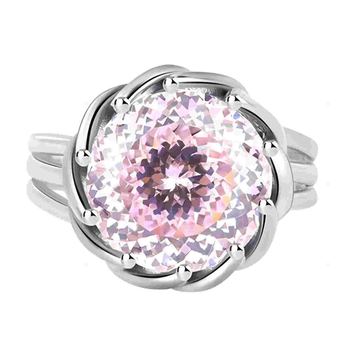 S925 silver high carbon diamond pink burst lotus cubic zirconia ring