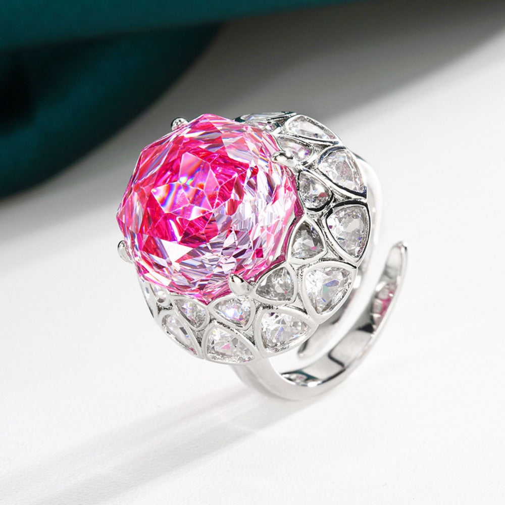 Urqanyu copper base gold-plated rose cut sea blue vintage cubic zirconia ring