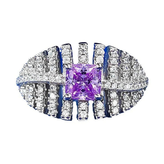 Urqanyu S925 silver fashion square purple diamond cubic zirconia ring 5*5