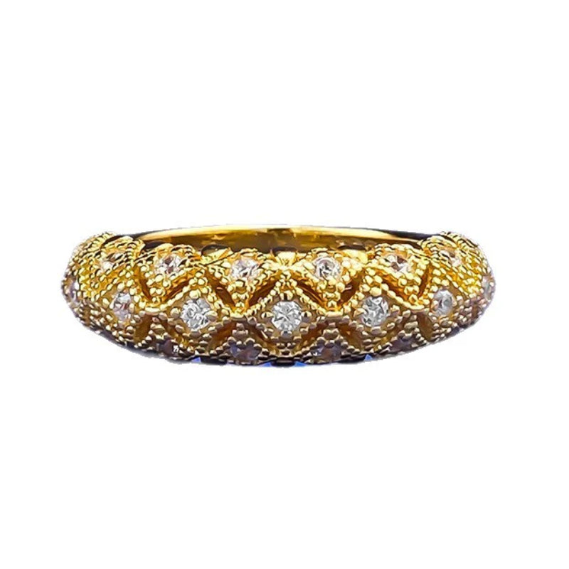 Urqanyu S925 silver gold-plated brushed retro pattern exquisite unique simple style cubic zirconia ring