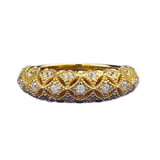 Urqanyu S925 silver gold-plated brushed retro pattern exquisite unique simple style cubic zirconia ring