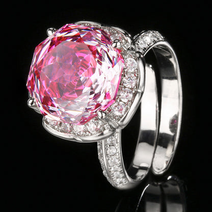 Urqanyu Copper Gold-plated Simulated Rose Cut Sea Blue Bud Textured Cubic Zirconia Ring 12mm