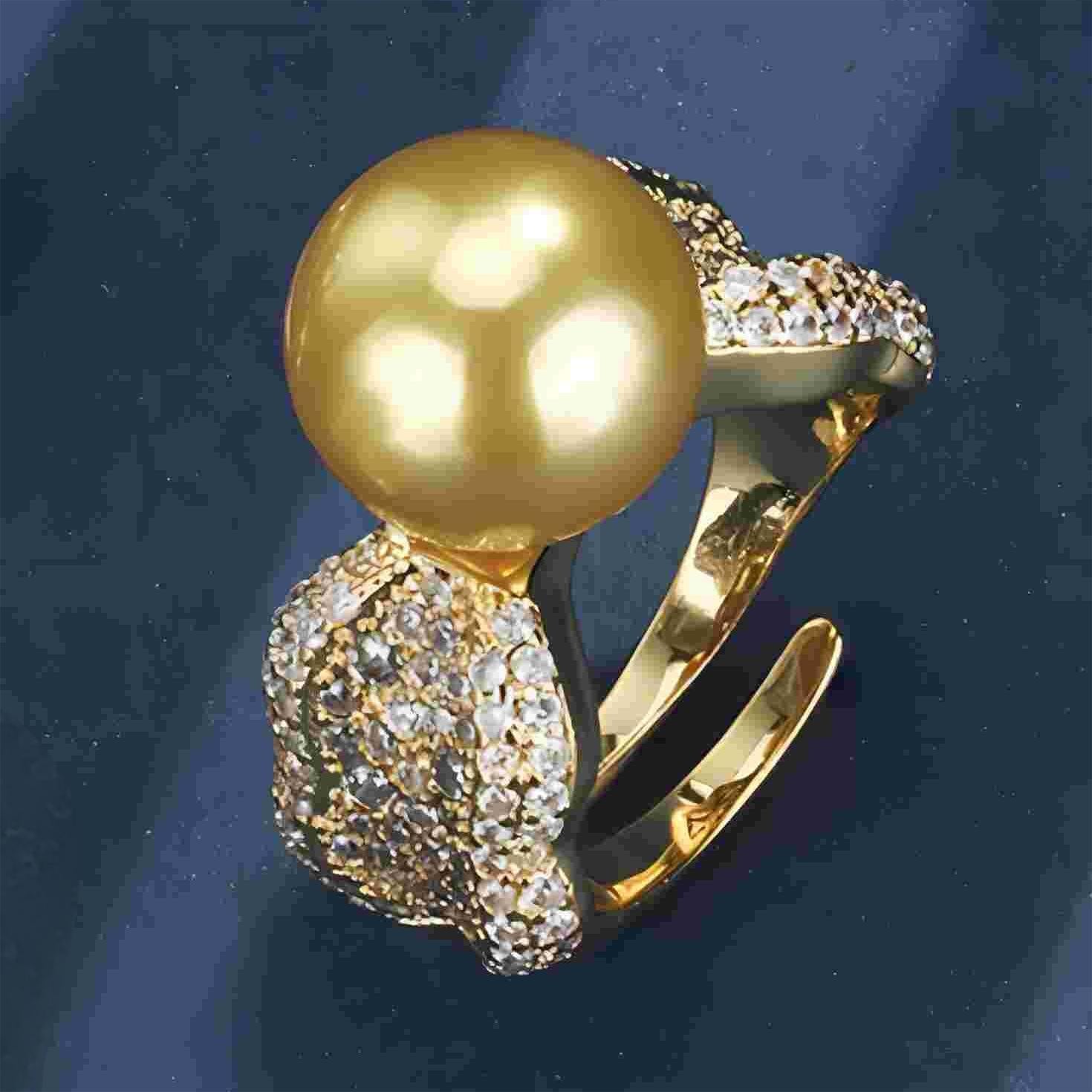 Urqanyu copper-plated pearl temperament fashion cubic zirconia gold ring 10mm