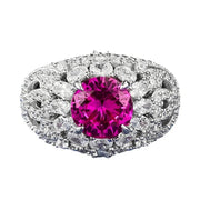 Urqanyu S925 silver fashion pink steel round diamond ring cubic zirconia ring 8.0mm