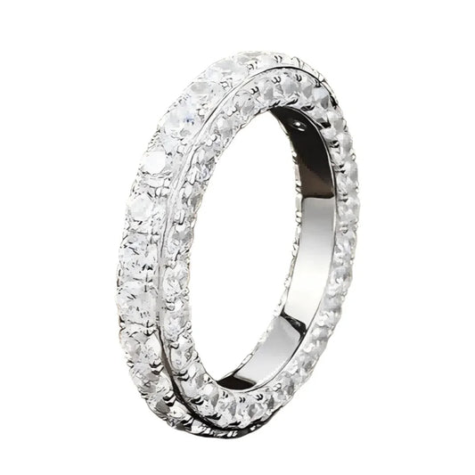Urqanyu S925 silver fashion personality three-sided cubic zirconia full diamond single row ring