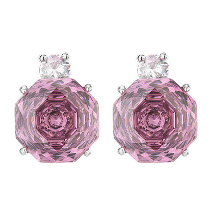 Urqanyu Copper-base gold-plated imitation rose-cut dried rose simple style cubic zirconia earrings