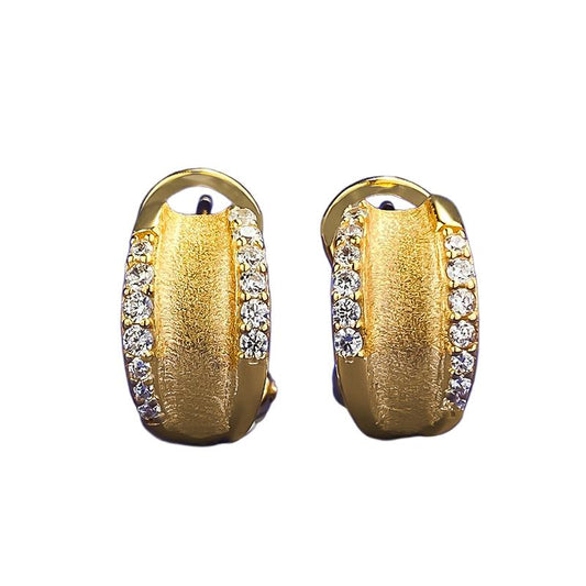 Urqanyu S925 silver plated real gold brushed frosted craft fashionable all-match cubic zirconia earrings