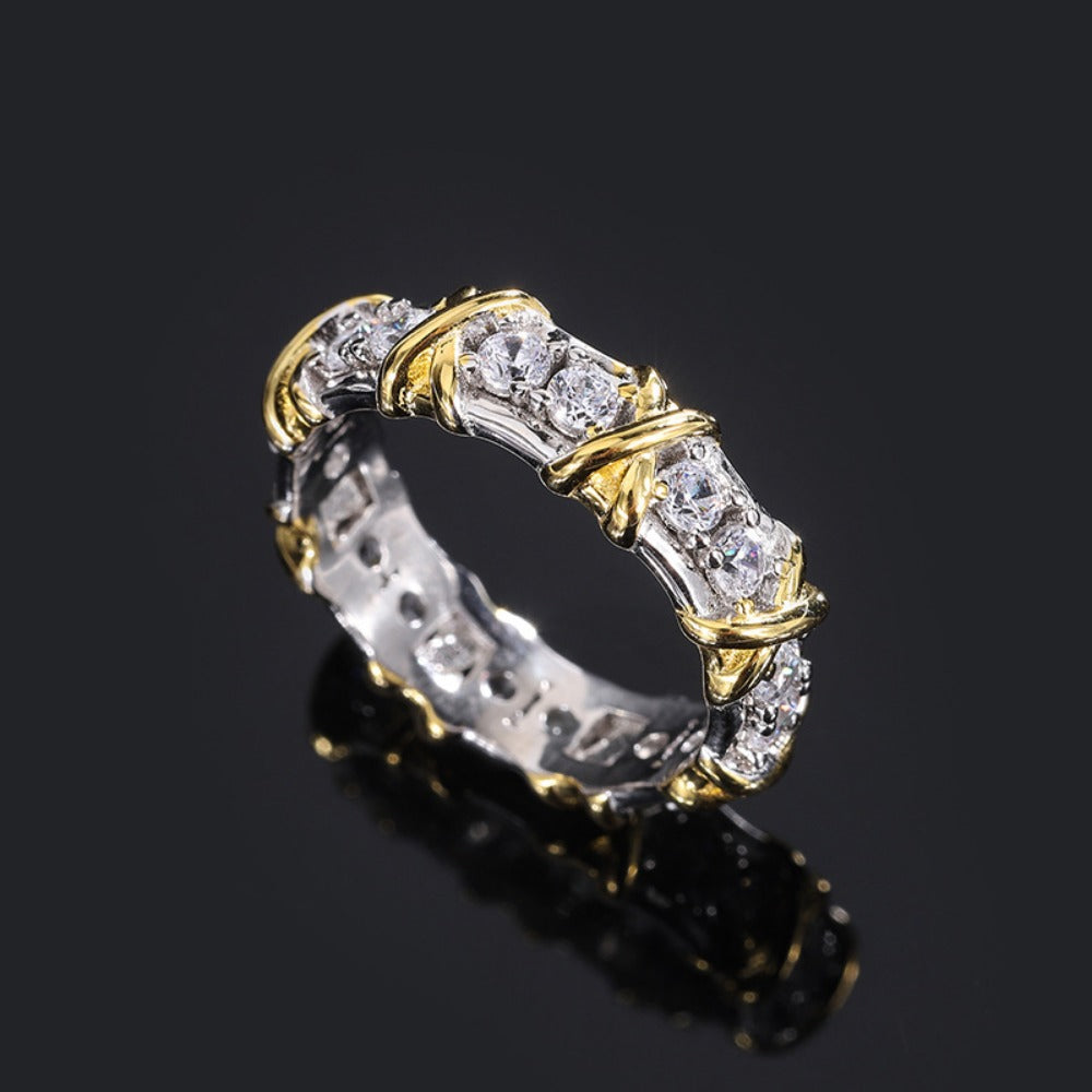 Urqanyu S925 full body silver color electroplating row ring high-quality texture inlaid cubic zirconia ring