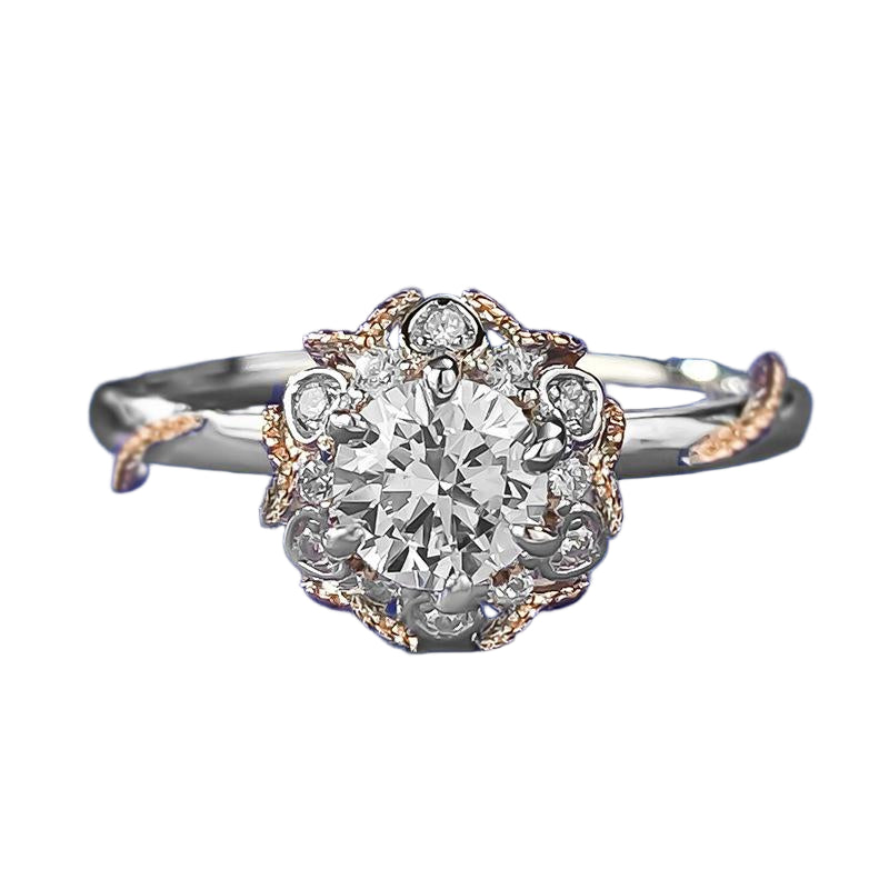 Urqanyu 925 silver 50-point simulated diamond bouquet cubic zirconia ring