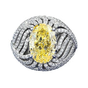 Urqanyu S925 silver egg-shaped vivid yellow ice flower cut cubic zirconia diamond ring 8*12