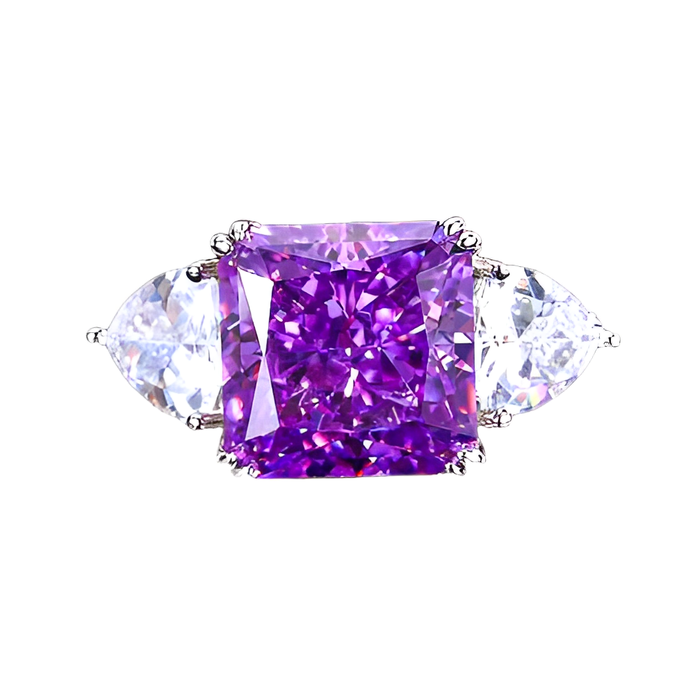 Urqanyu S925 silver mint green purple diamond square 10*10mm 5 carat cubic zirconia ring