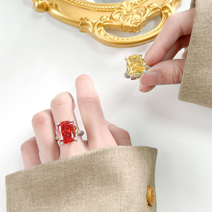 Urqanyu copper-based gold-plated ice flower square diamond temperament retro cubic zirconia ring