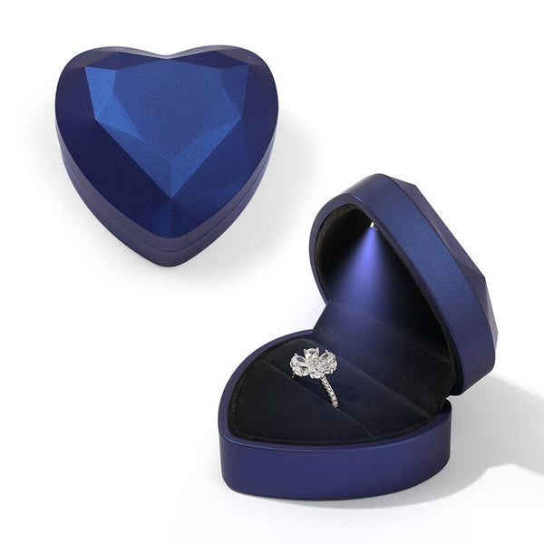 Urqanyu Cool Blue Heart Shape Ring Box with LED Light
