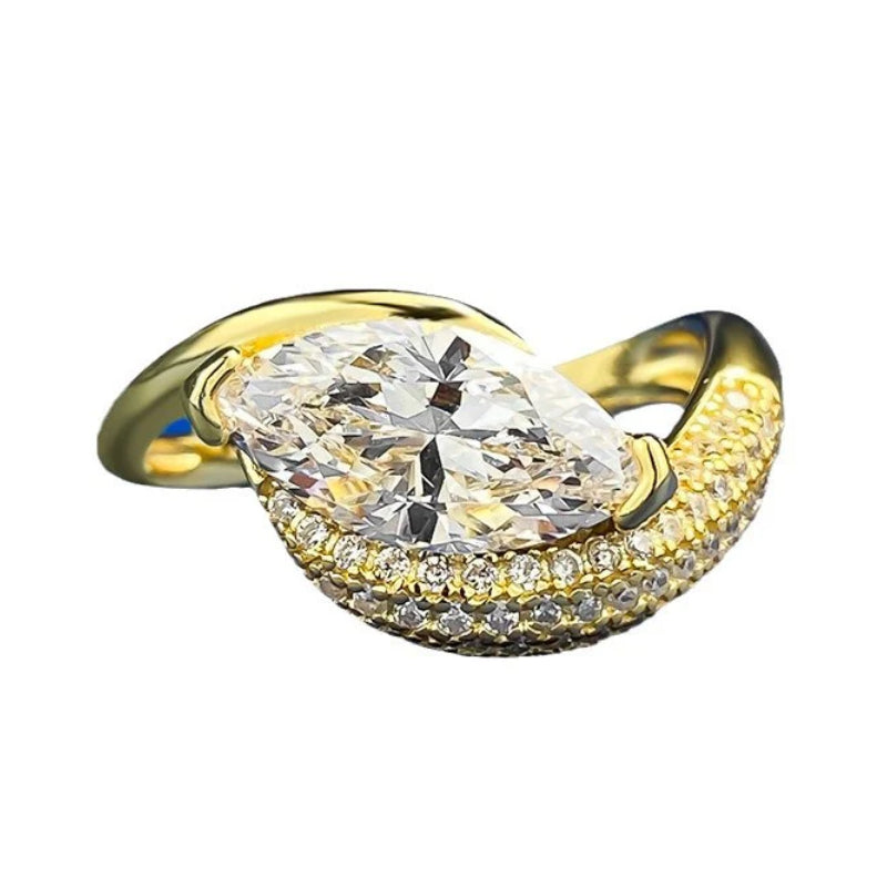 Urqanyu 925 silver horse eye cubic zirconia diamond ring 6*12