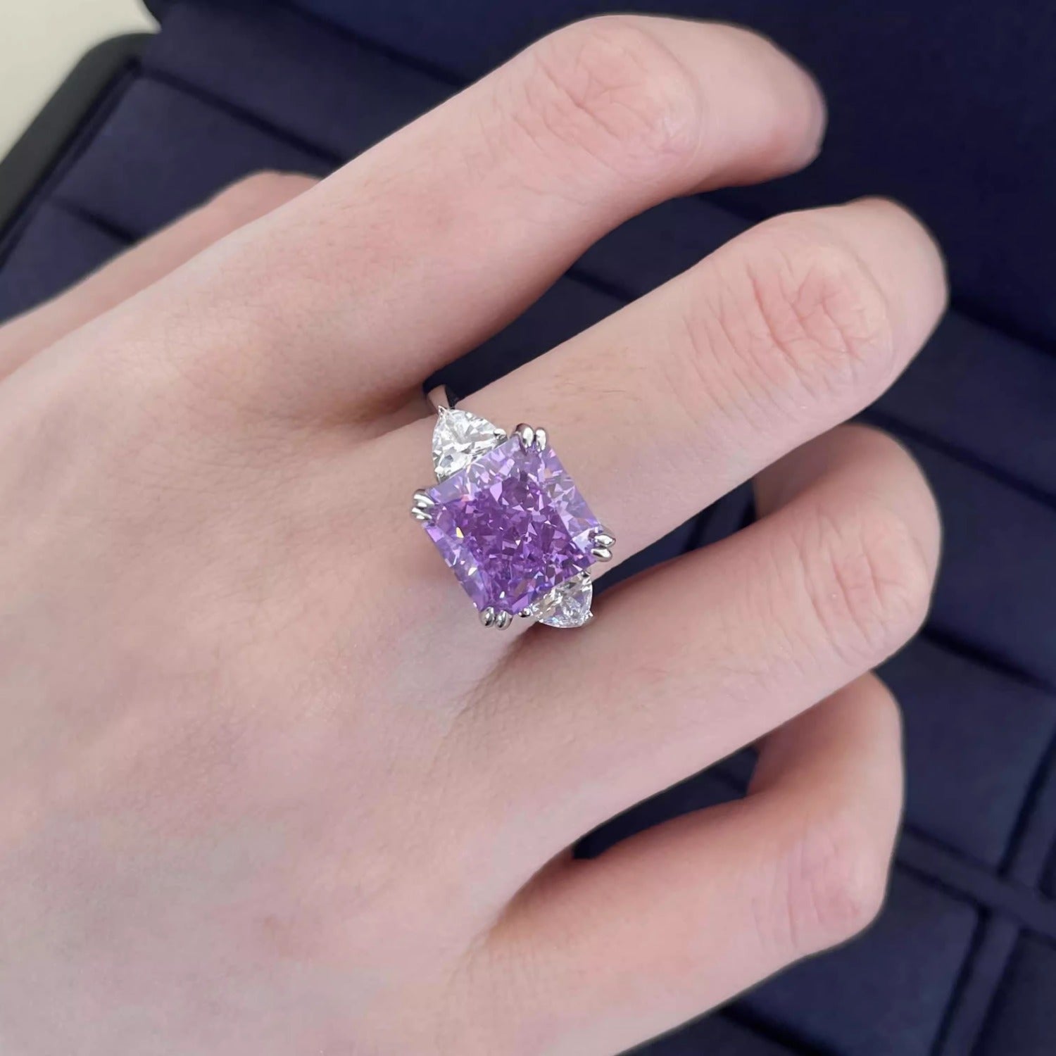 Urqanyu S925 silver mint green purple diamond square 10*10mm 5 carat cubic zirconia ring
